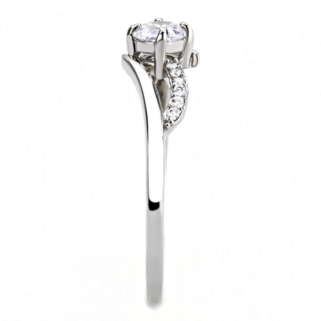 DA144 - High polished (no plating) Stainless Steel Ring with AAA Grade CZ  in Clear-3